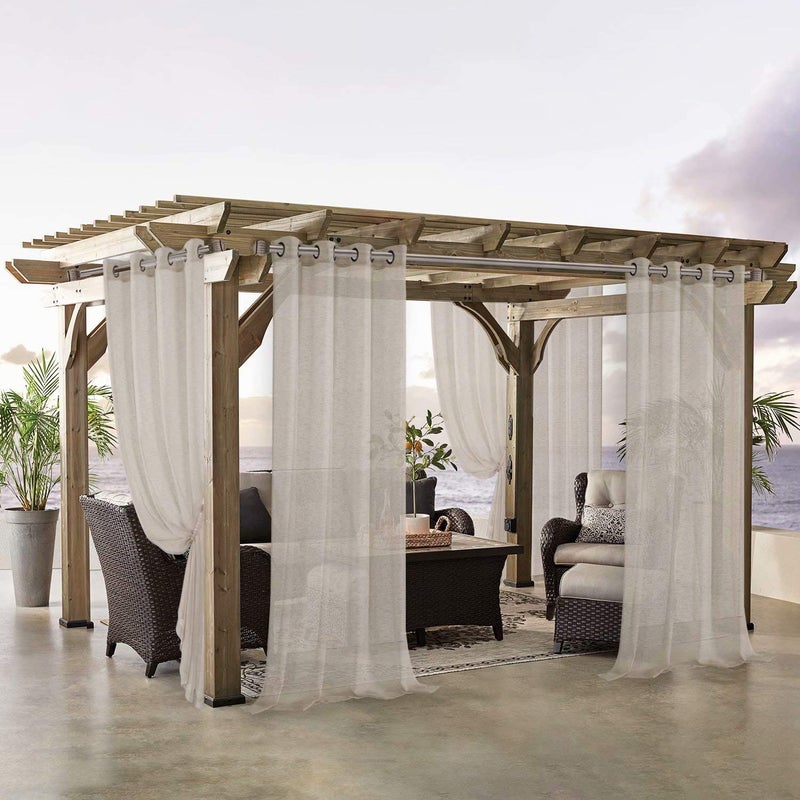 LORDTEX Burlap Linen Look Outdoor Curtains for Patio - 2 Panels Waterproof Sheer Curtains for Pergola, Porch, Cabana and Gazebo Grommet Indoor/Outdoor Voile Sheer Drapes (52 x 84 inch, Linen) - Image 5